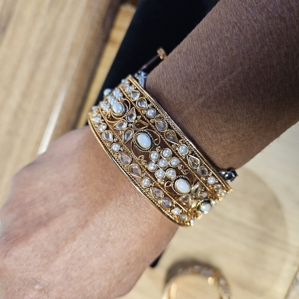 2 Beaded Gold-tone Brass Cuff Bracelet